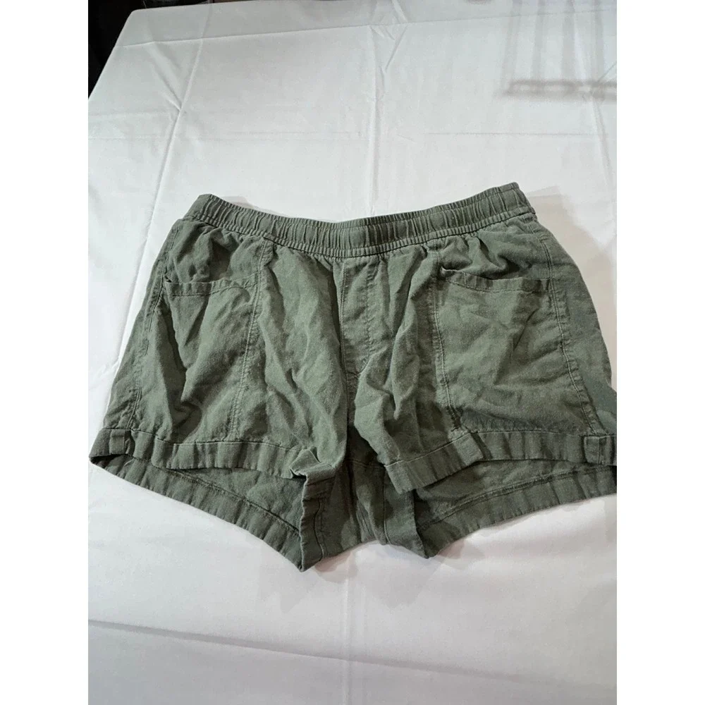 Old Navy Womens Olive Green Linen Blend Pull On Elastic Waist Shorts Size L